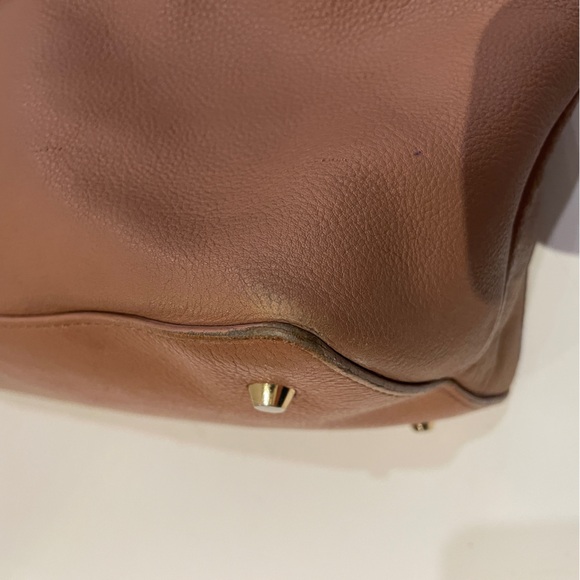 Modalu London Leather Satchel Tote, Warm Rose Tan, Triple Compartment - Picture 9 of 16